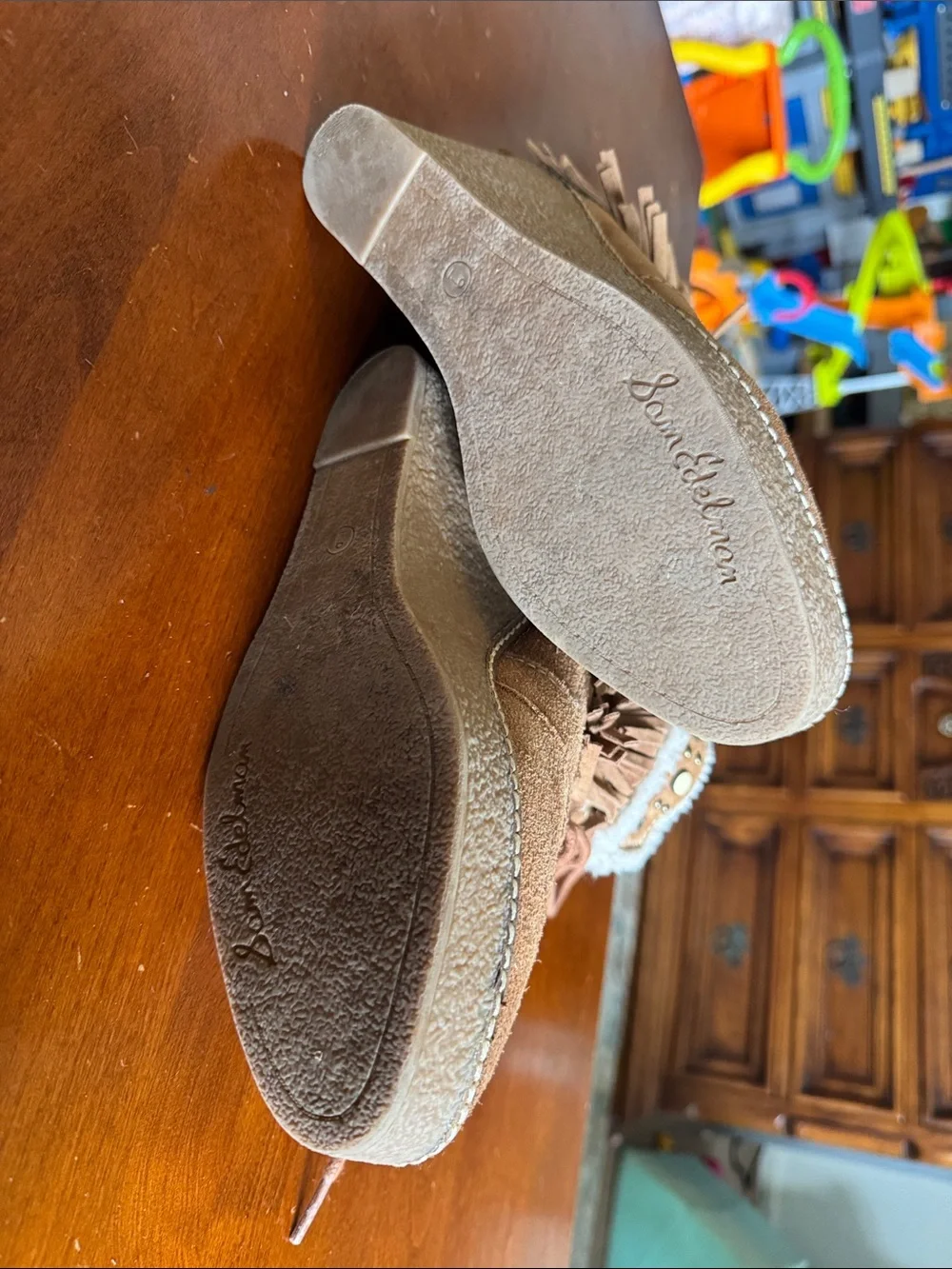 Sam Edelman Fringe Wedge Ankle Boots - Tan
